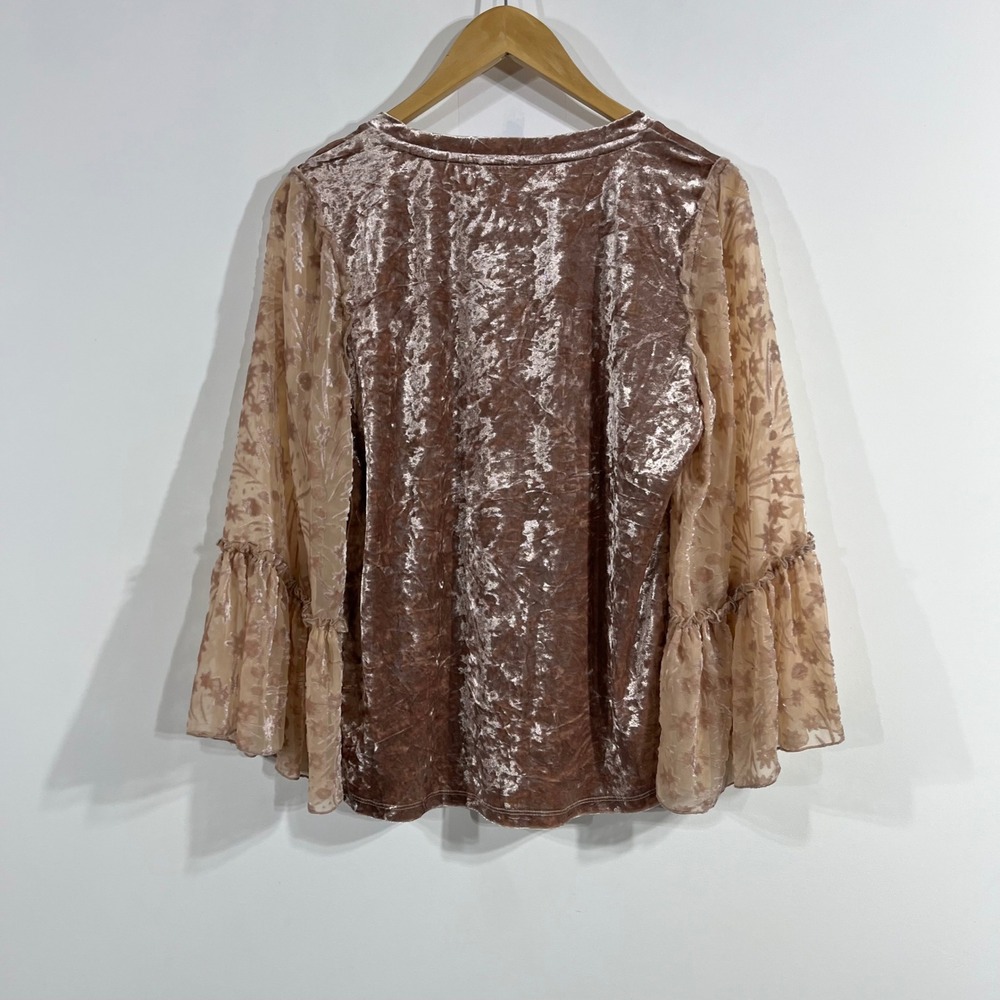 Mystree Y2K Fairy Grunge Crushed Velvet Sheer Bell Sleeve Top Womens Medium Boho - Picture 3 of 8